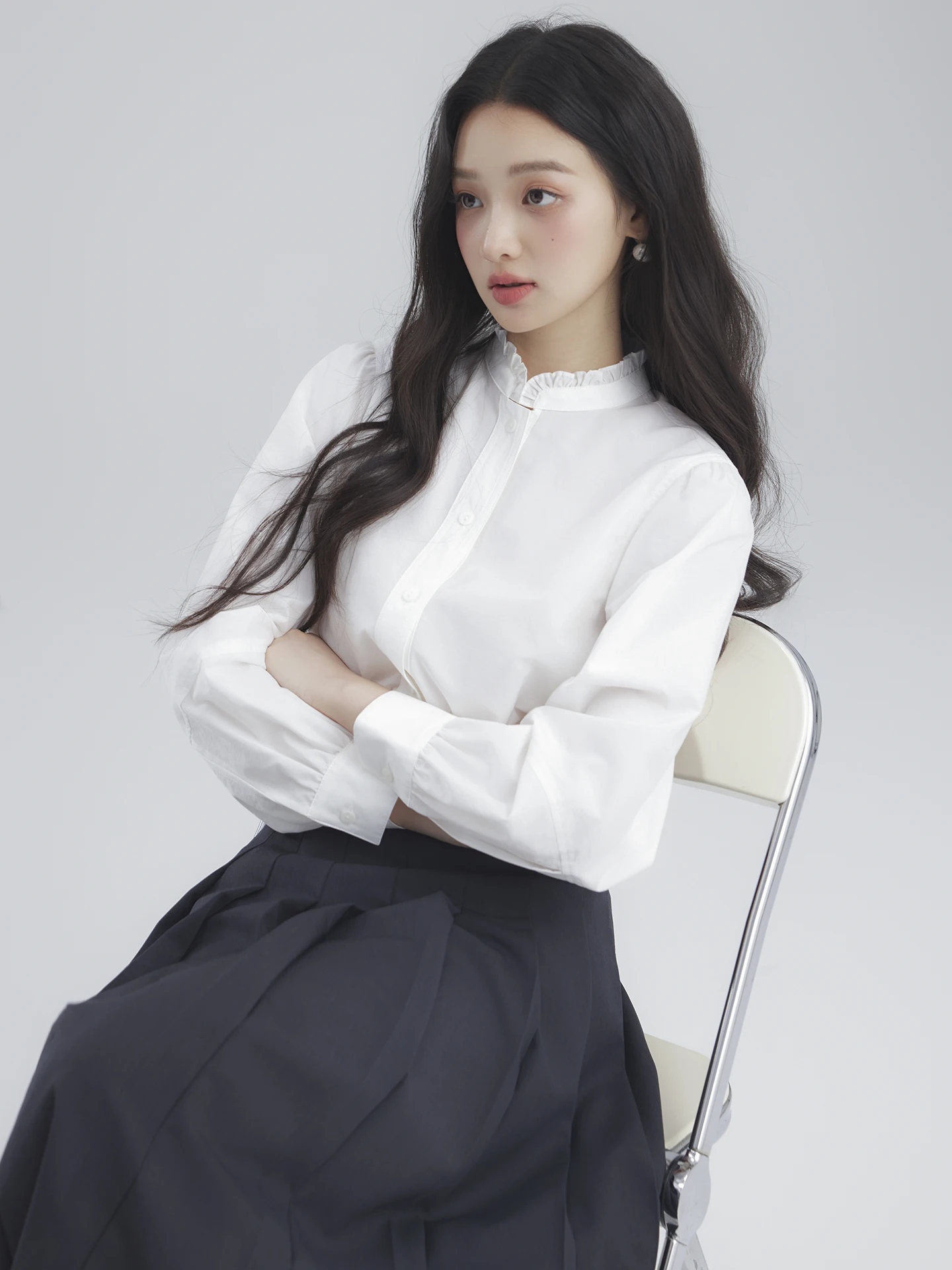 

Classic White irt Deep ey f Skirt Set Ele Autumn Faion Women's Ensemble Casual Sle Versatile Workwear