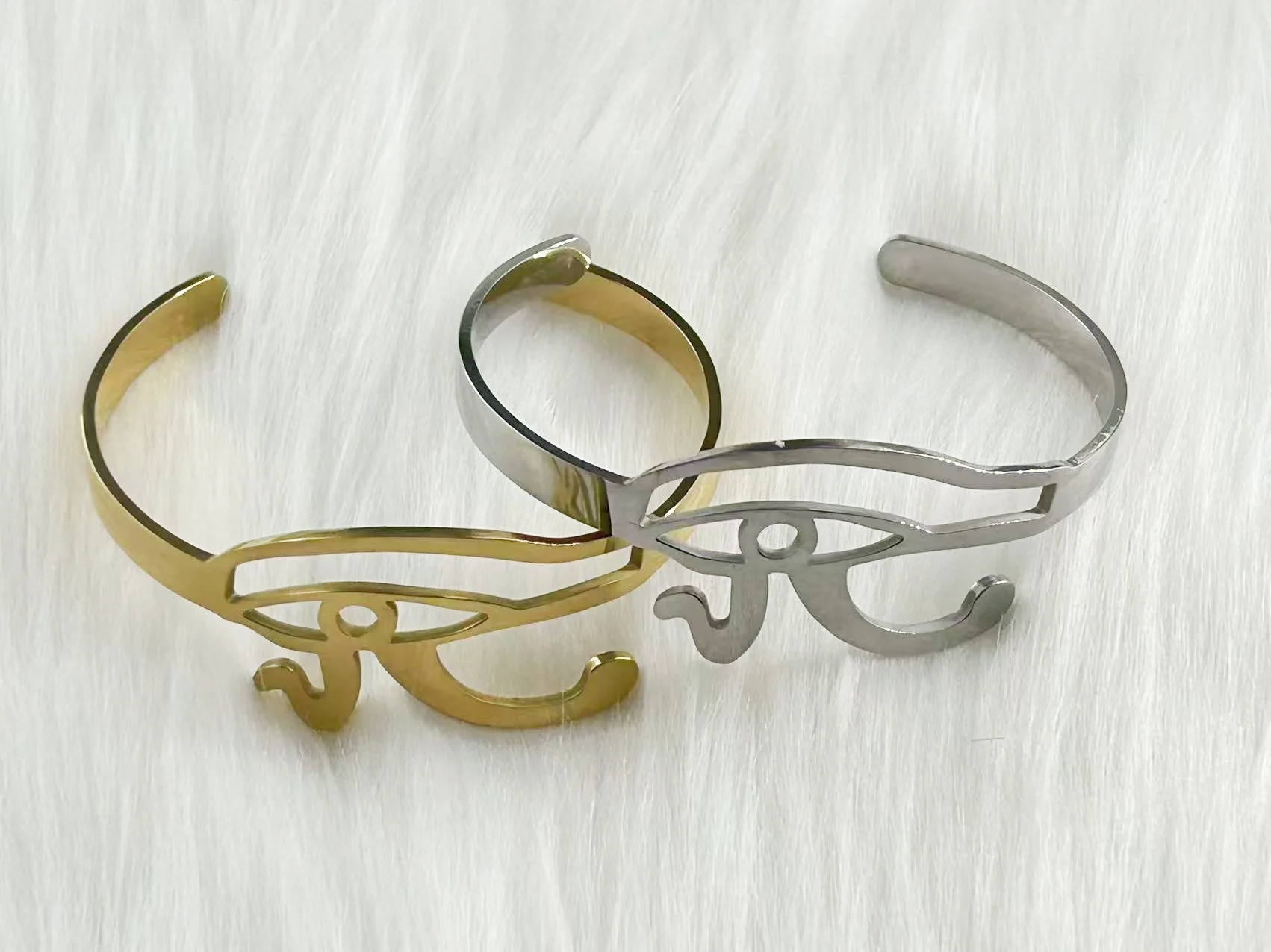 WOUWU Stainless Steel Ancient Egyptian God Eye of Horus Open Ring Bracelet  Jewelry Set Men and Women Retro Amulet Jewelry