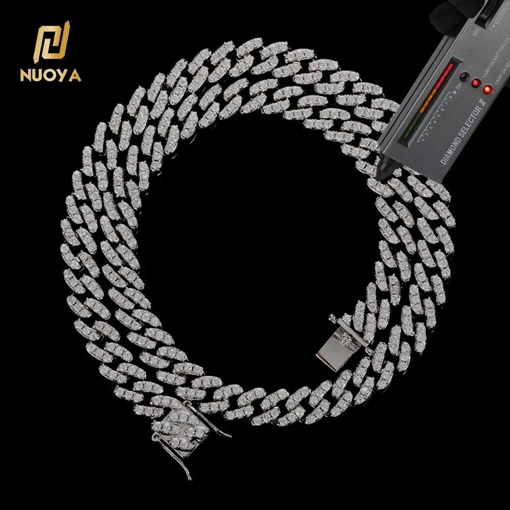 High NUOYA Quality 9mm 925 Sterling Silver Moissanite Cuban Link Chain Necklace Hip Hop Iced Out Jewelry Gift for Men..