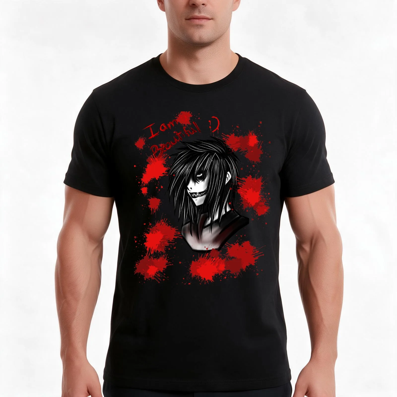 Jeff the Killer T-Shirt, Summer Casual Cotton Tee, Oversized Streetwear Tops, Vintage Graphic Print, Loose Fit Short Sleeve