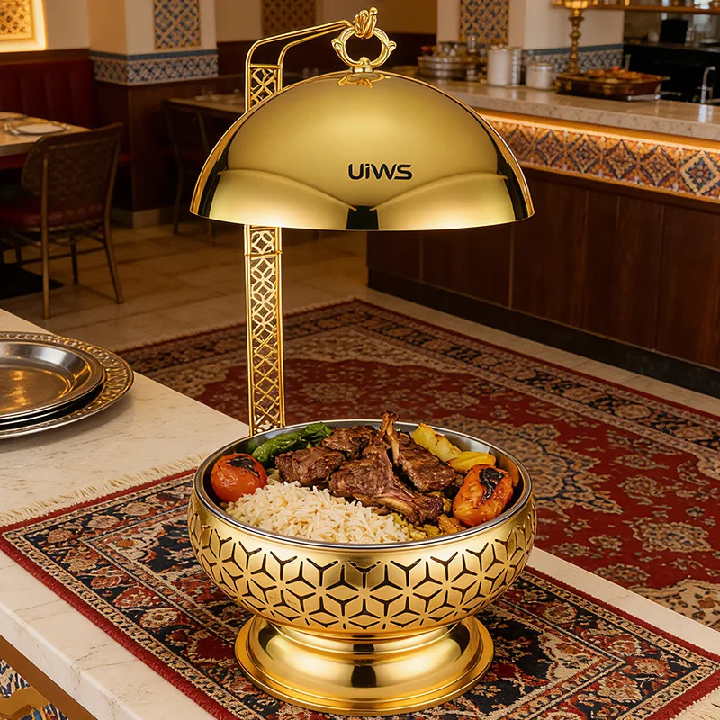 Light luxury stainless steel laser Y-shaped dining stove, restaurant food heating 8.0L gold iron frame