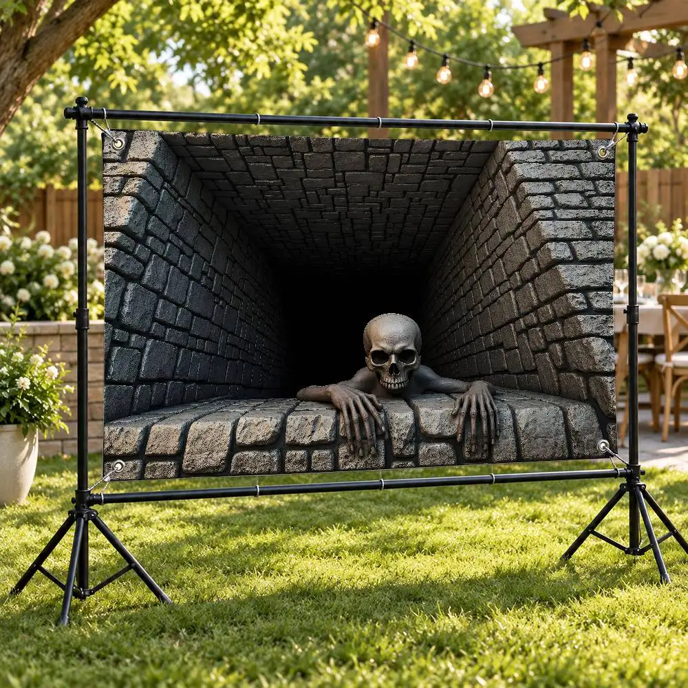 D Optical Illusion Skull Pit Doormat Aesthetic Wall Tapestry Flag Printed Wall Hanging Living Room Party Outdoor Decor