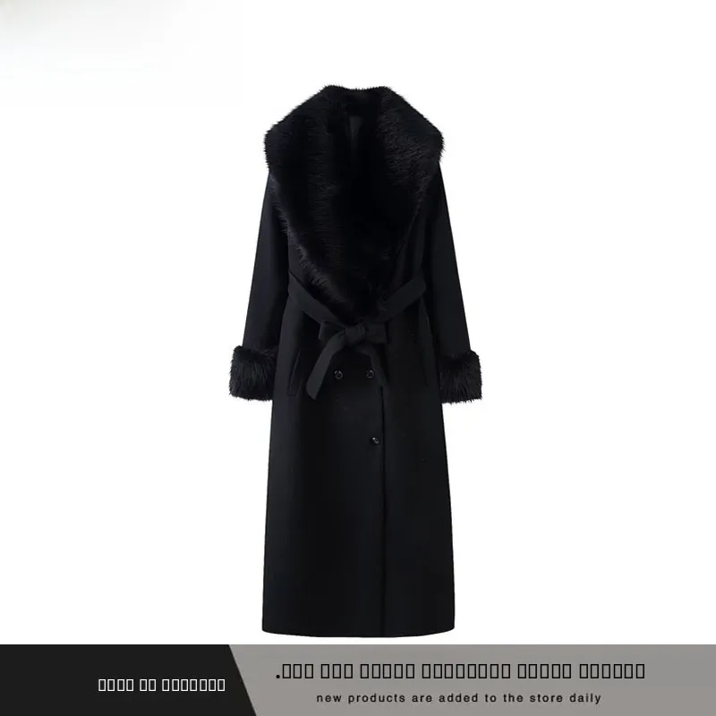 

Faionable Длинное шерстяное пальто для женщин с воротником и меховой отделкой Осень-зима Новое поступление Street Sle Полиэфирное волокно 00%