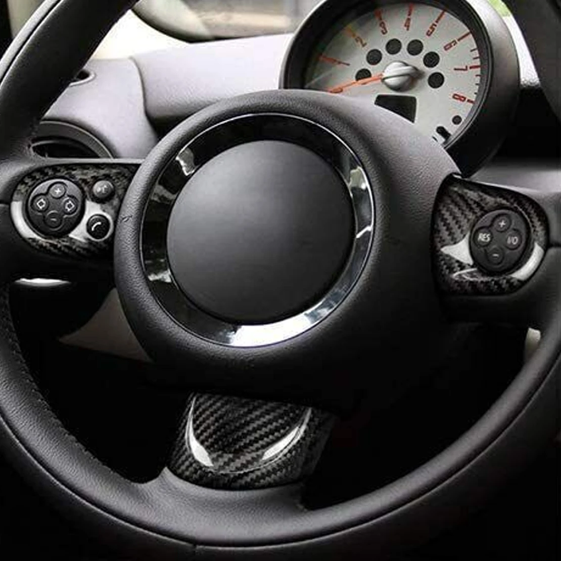 Black Carbon Fiber Style Steering Wheel Button Cover Trim ABS Plastic Fit for Mini Cooper R55 R56 R57 R58 R59 R60 R61