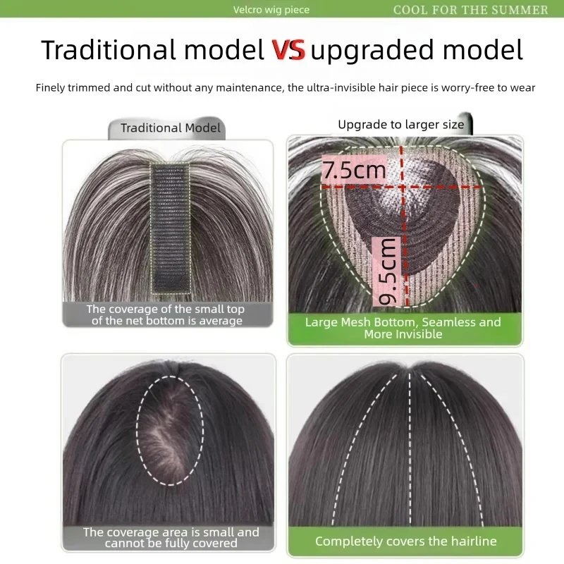 Natural Invisible Human Hair Topper for Women No Need Clips Bangs Topper Fluffy High Top Seamless Hairpiece Natural Hairline