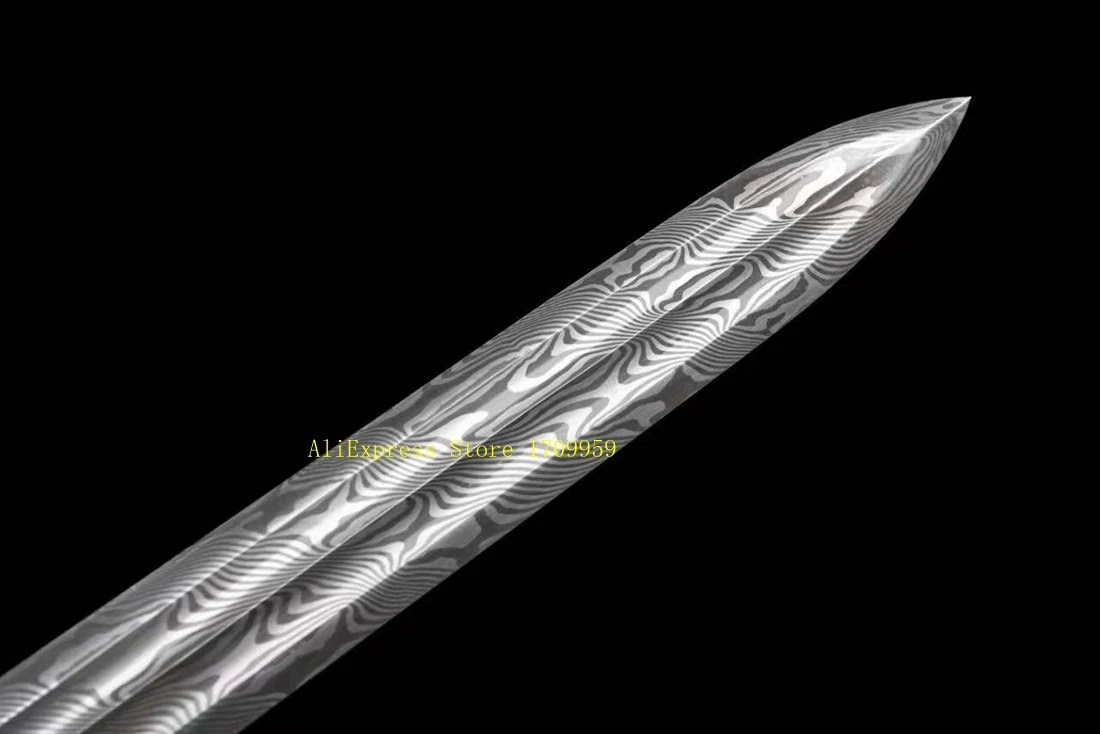 Functional Sword Chinese Folded High Carbon Damascus Steel Full Tang Handmade Blade Double Groove Battle Jian view 6
