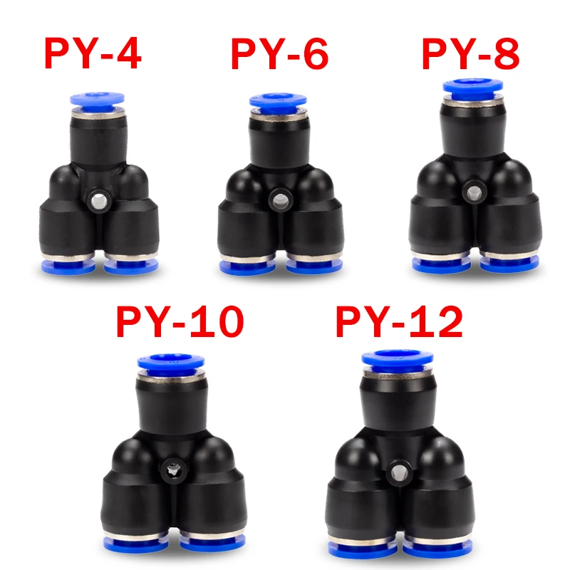 3 Way Port Y Shape Air Pneumatic Pipe Fittings 4mm6mm 8mm10mm12mm Plastic Connector Fitting Quick Push Connecting PY PW Connect