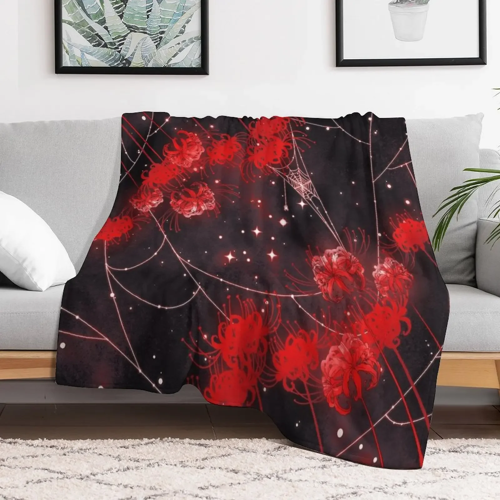 

Galaxy Red Spider Lilies and Webs Throw Blanket Extra Large Throw anime Softest Blankets
