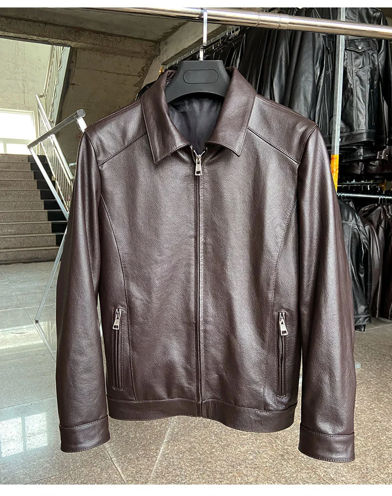 Men Free shipping.wholesales.Outlet.brand New casual slim genuine leather jacket.Dad's business coat.quality cowhide cloth