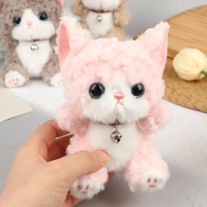 Bell Cat Plush Keychain Kawaii Curly Hair Kitten Stuffed Doll Bag Hanging Pendant Realistic Cat Plush Toys Holiday Gifts