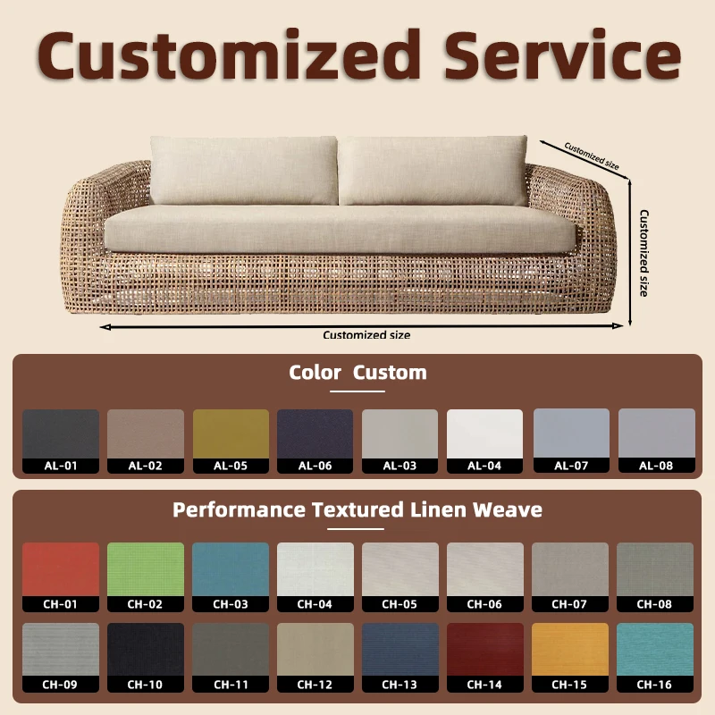 Artisanal Hand-woven Outdoor 2 Seater Aluminum Sofa Wicker Loveseat Rust-proof Couch for Commercial Hotel & Resort Projects