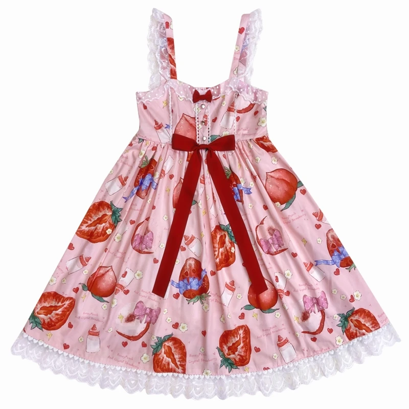 Palácio Estilo Kawaii Coelho Morango Mel Pêssego Lolita Japonês Jsk Lolita Vestido Diário JK Harajuku Menina Vestido Lindo local