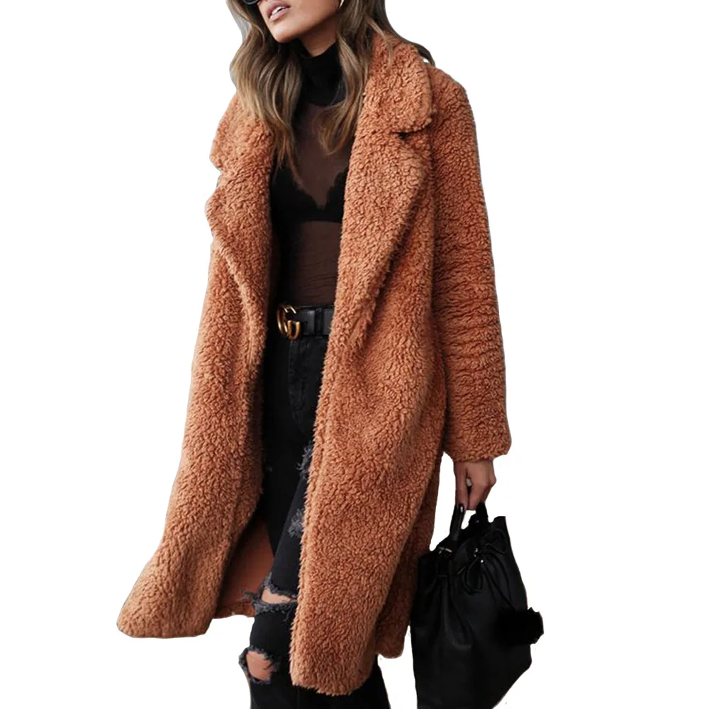 

Women's Solid Color Coat Notch Lapel and Open Front Ideal for Winter Casual Outings and Daily Commutes