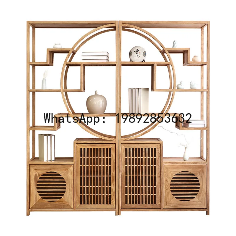 CZ  Old Elm Wood Multi-Treasure Pavilion Display Cabinet Living Room Round Antique Museum Imitation Antique Rack Storage