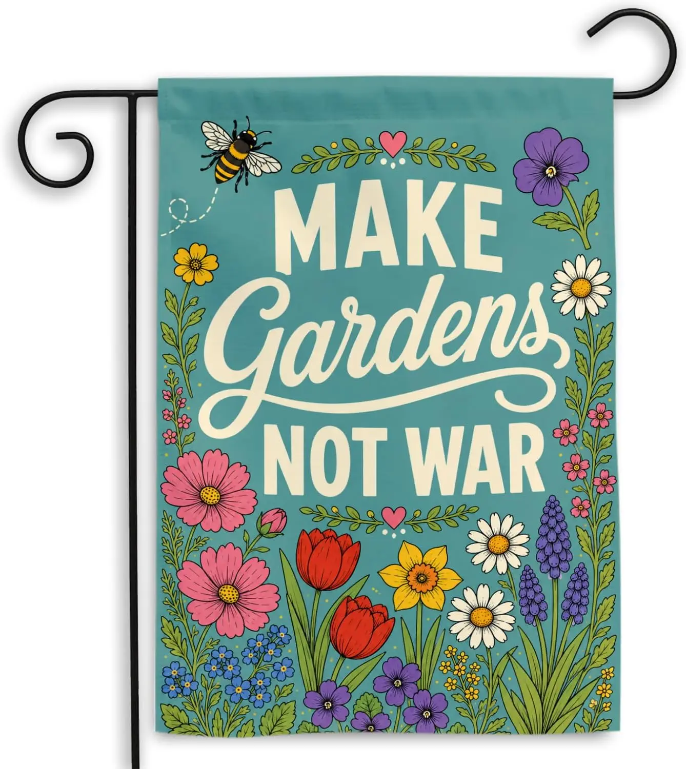 SODAVA Make Gardens Not War Garden Flag, Peaceful Floral Yard Decor, Pollinator Garden Outdoor Banner, Nature Lover Porch Fl kkz