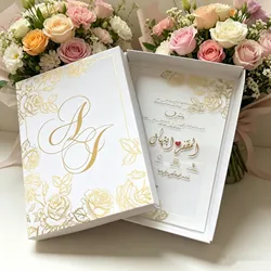 10pcs Personalize Invitation Card Rose Flower Arabic Wedding Invitations Fancy Souvenir Wedding Marriage Cards Customer Card Box