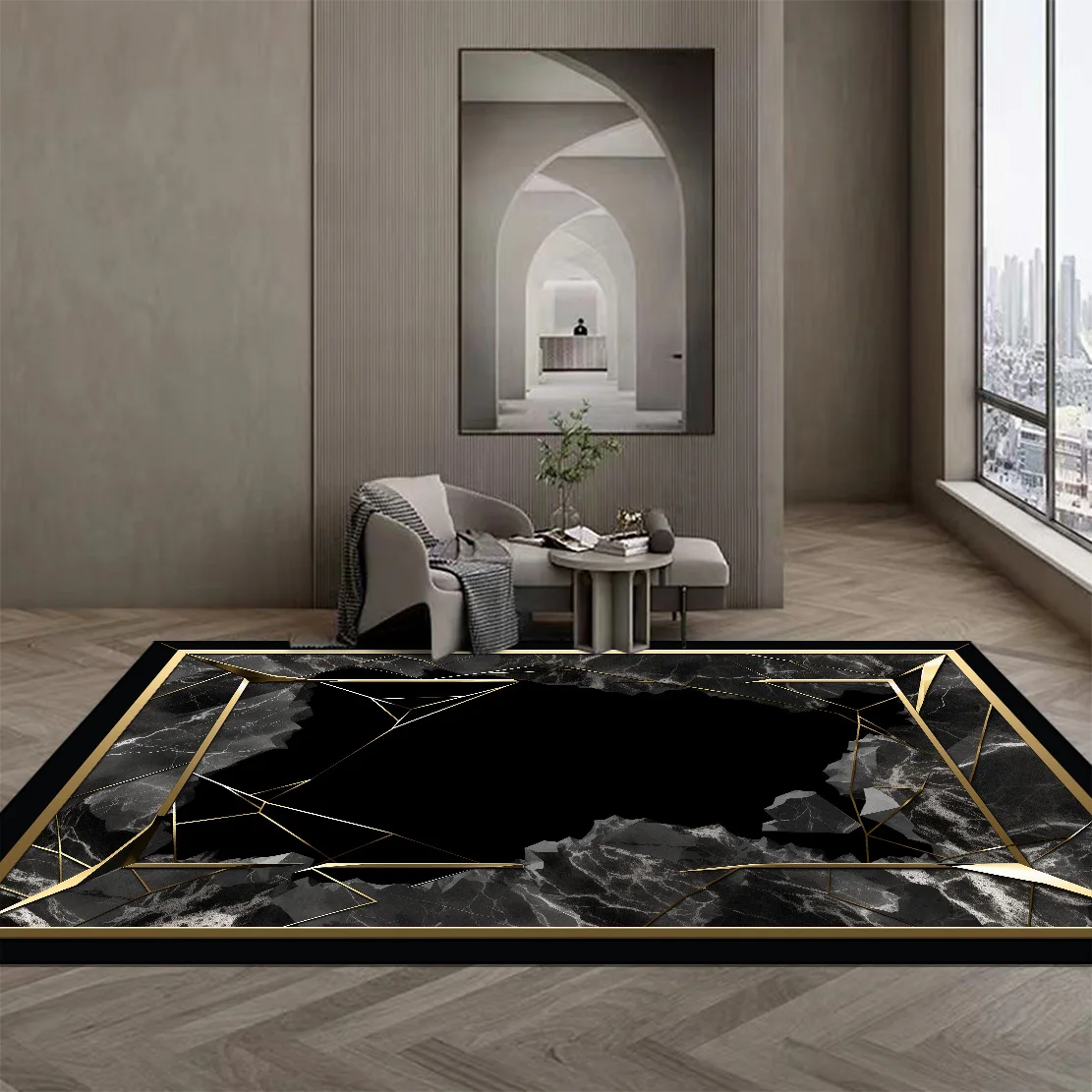 Luxury Style Living Room Black Rugs Room Decor Floor Mats Lounge Non-slip Large Area Carpet Bedroom Lint-free Carpets Washable