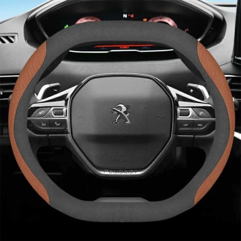 Leather Car Steering Wheel Cover for Peugeot 2008 GT 2016 2017 2018 2019 2020 2021 2022 2023 2024 2025 Auto Interior Accessories