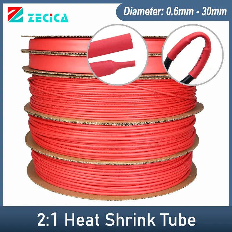 5/10/20/50m Red Heat Shrink Tube 2:1 Dia.0.6mm-30mm Polyolefin Tubing Sleeving DIY Wrap Wire Repair Cable Protecctor Sleeve