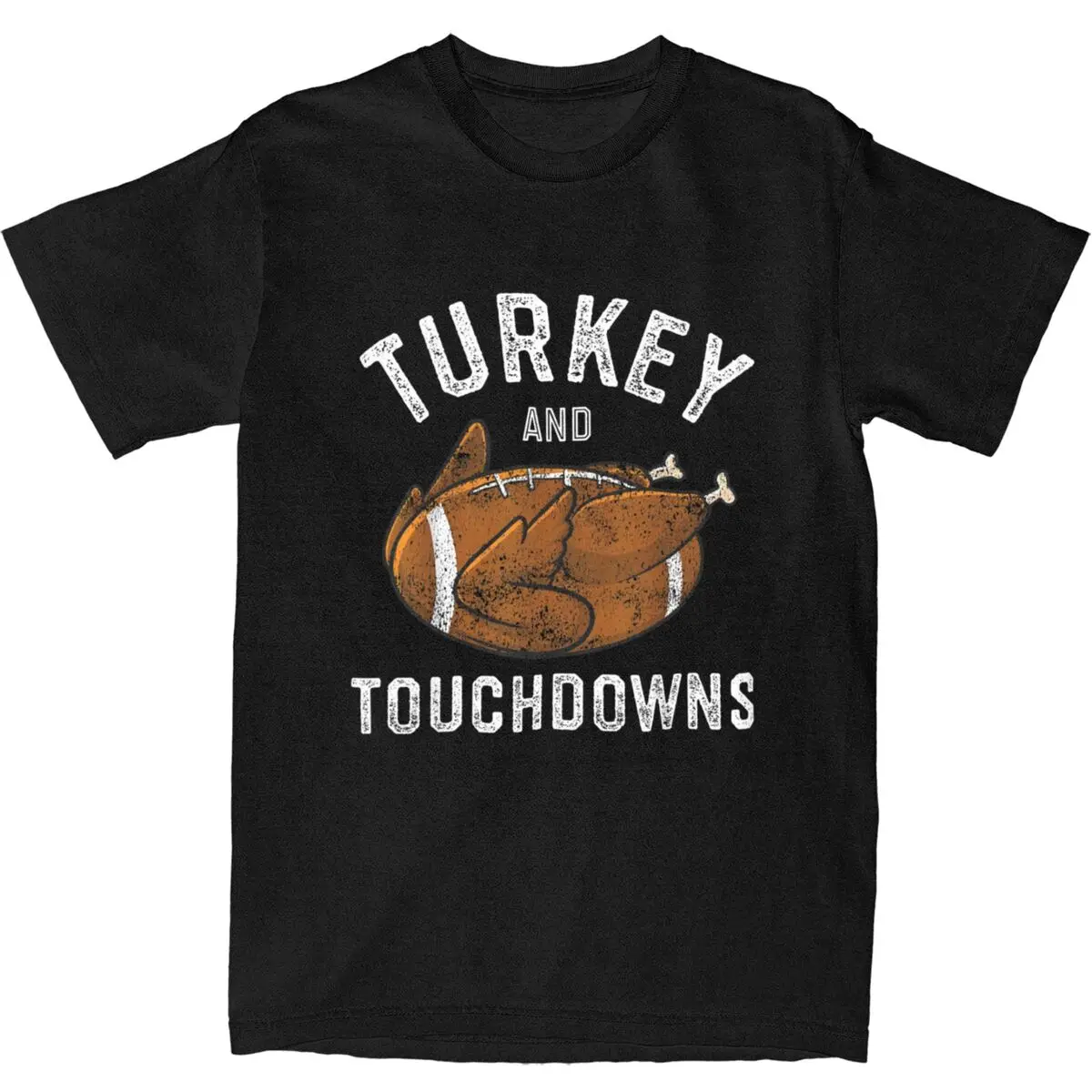 Men's Thanksgiving Turkey And Touchdowns Football T Shirts 100 Cotton Tops Vintage Short-Sleeved T Shirt Tee Shirt Plus Size