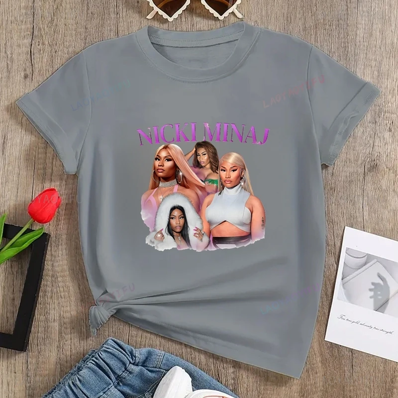 Camiseta de mujer con estampado de póster clásico de rapero NICKI MINAJ, ropa de calle informal de uso diario, camiseta de algodón con cuello 0 para primavera/verano