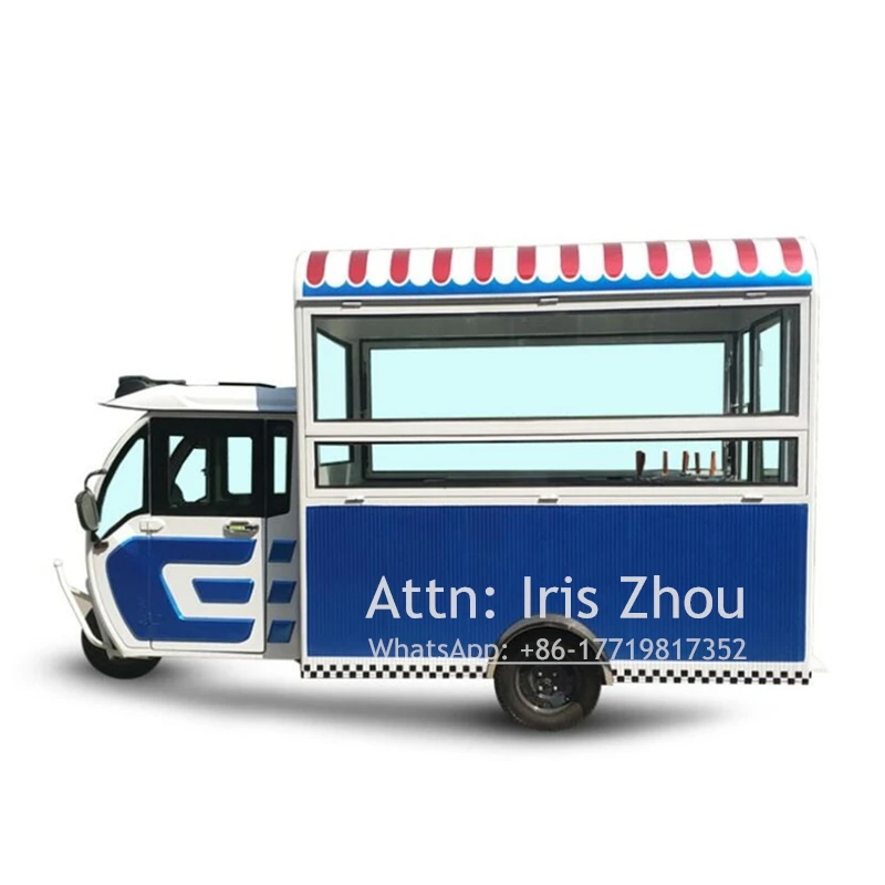 3.8m Mobile Electric Snack Fast Food cart/truck/trailer Outdoor Use Food Tricycle With Drive Power