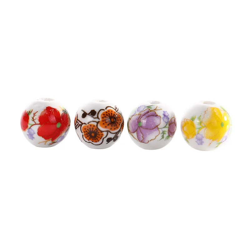 10pcs 6/8/10/12mm Flower Patterns Round Ceramic Porcelain Loose Spacer Beads lot for DIY Crafts Bracelet Jewelry Making