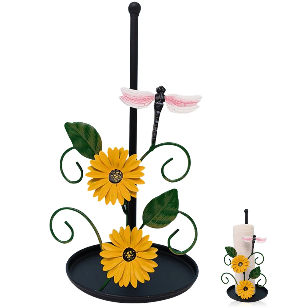 

Vertical Tissue Holder Paper Towel Stand Metal Kitchen Organizer Rustic Flower Design Ergonomic Scratch Resistant for Women