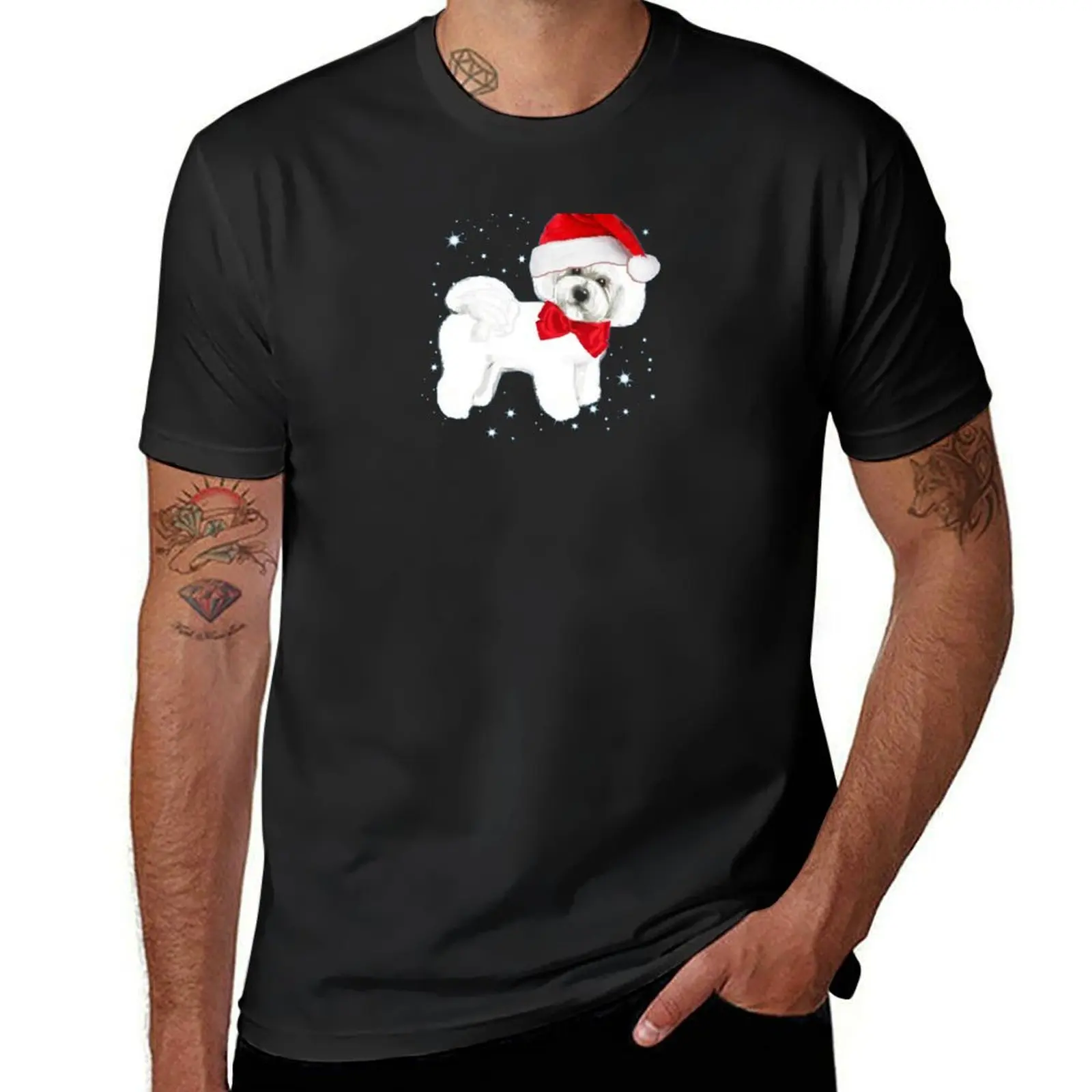 

Bichon frise santa dog, Christmas pink T-Shirt vintage clothes summer top customizeds aesthetic clothes men clothes