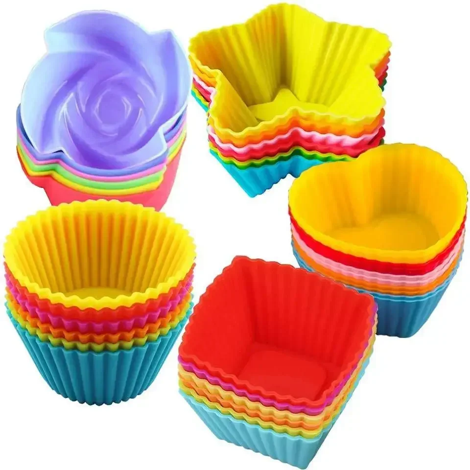 5pcs Random Color Silicone Cake Mold Silicone Cake Baking Mold Cup Cupcake Pudding Mold High Temperature Resistant and Soft