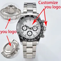 Customized Logo Luxury Men's Watch Vk63 Timing Code Quartz Movement 39.3mm Stainless Steel Waterproof Case Panda three eye Dial