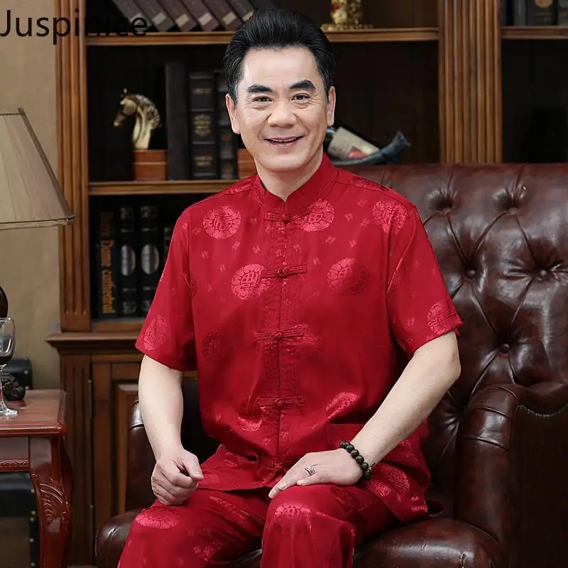 

Summer Chinese Style Short-sleeved Shirt Pants Suit Men's Loose Casual High Street Personality Simple Tops Trousers Male Clothes