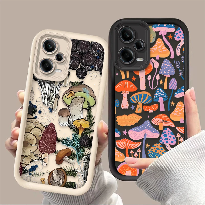 Luxury Colorful Mushroom Silicone Case for Xiaomi Redmi Note 13 12 11 Pro Plus 4G 5G 12S 11S 10S 10 9 9S Redmi 14C 13C 12C A3 12