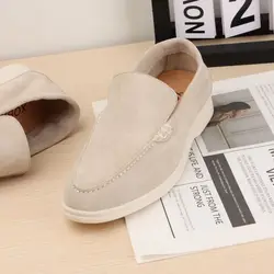 Mocassins en cuir suédé pour femmes et hommes, chaussures à enfiler, mocassins décontractés, chaussures paresseuses confortables, qualité supérieure, 36-46, été 2023