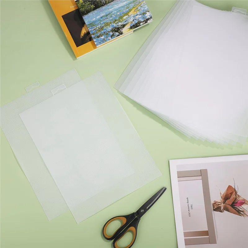 A53Q-12Pcs 14 Count Plastic Mesh Canvas Sheets, 11X8.2 Inch White Needlepoint Craft Canvas Plastic Grid Sheet