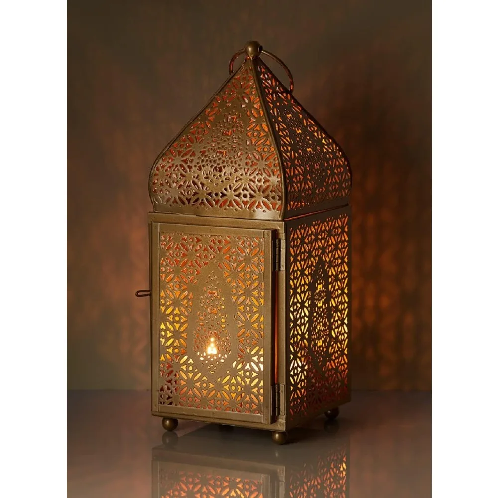 Moroccan Lightweight Thin Gold Ornate Candle Lantern, Antique Gold Lantern, Decorative Candle Holders, Pack of 6