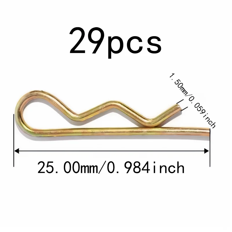 Rust Resistant Steel R-Clip Cotter Pins, 29 pcs 1.5*25mm M1.5, Agricultural Machinery, Universal Use, Multipurpose