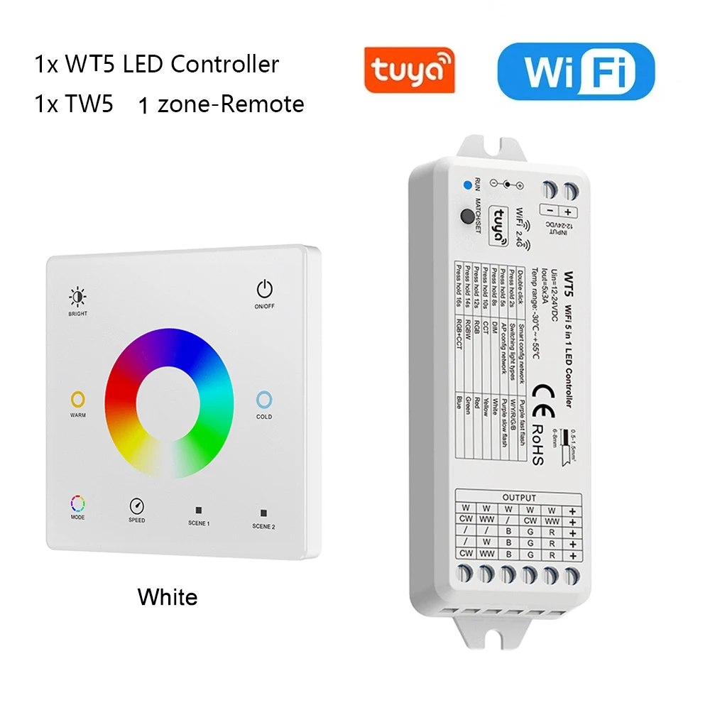 CENFAYA Tuya wifi 5 in 1 led controller kit rf 2,4g glas wand montage touch panel rgbcct led smart dimm steuerung dc 12v 24v dimmer 4