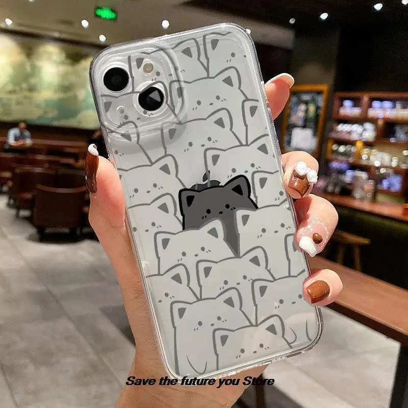 Funda de teléfono con Gato de dibujos animados para iPhone, carcasa de TPU de silicona suave de Color caramelo para iPhone 11, 12, 13, 14, 15 Pro,