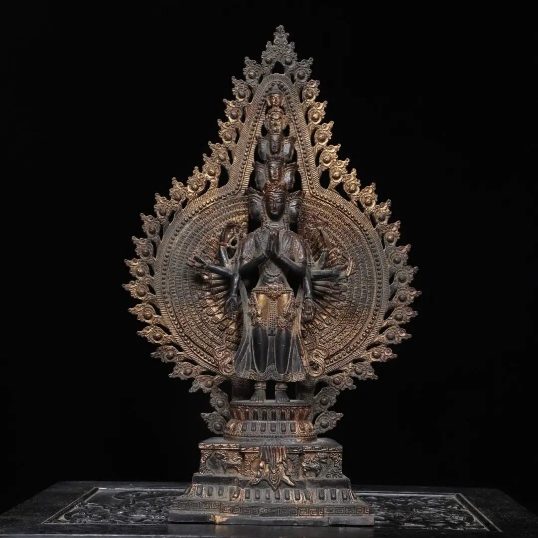 Vintage Thousand‑Hand Guanyin Statue, Tibetan Buddhist Avalokitesvara Home Altar Decor Figurine Religious Ornament