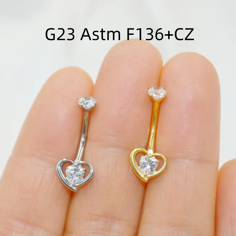 10PCS Body Piercing Jewelry-G23 Titanium CZ  Heart Navel Belly Button Bar Curve Barbells Belly Rings