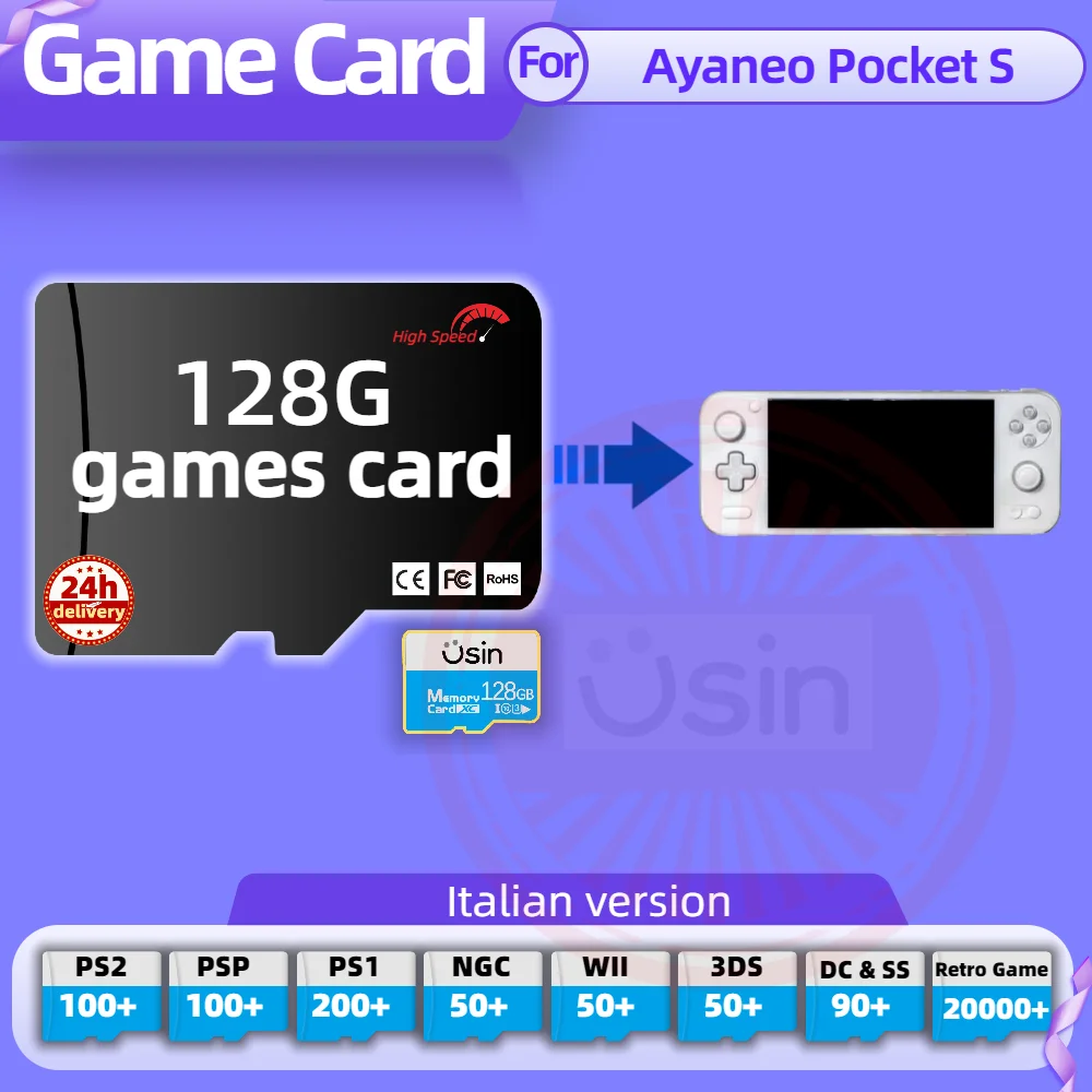 Memory Game Card For Ayaneo Pocket S EVO AIR Italian version Retro PS2 PSP Games Android Gaming portable Console SD H-speed 128G