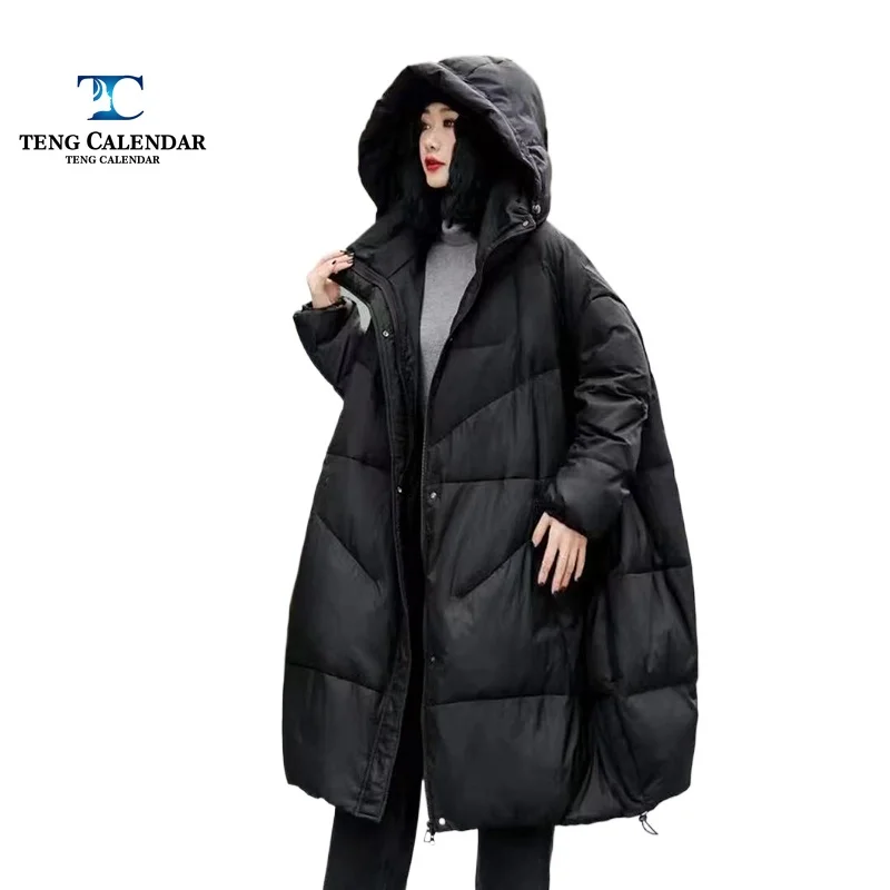 Oversized Down Jacket, Women\'s 200 Pound Medium To Long Warm and Loose White Duck Down Jacket, 2024 Winter New Style