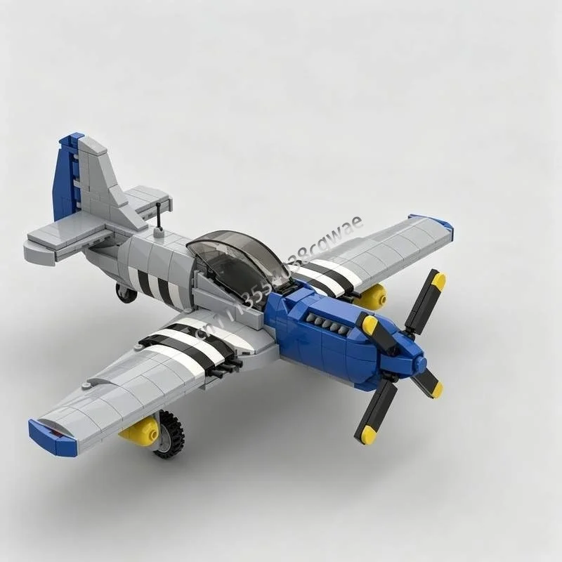 510 Parts P-51 Mustang Fighter Jet MOC Model Custom Puzzle DIY Assembly Building Blocks Aircraft Toy Gifts Historical Aviation