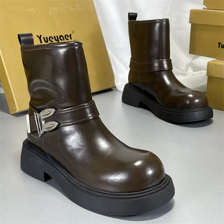 

Женские зимние винтажные мотоциклетные ботинки из коровьей кожи с подкладкой, короткие, с металлическим элементом, для снега