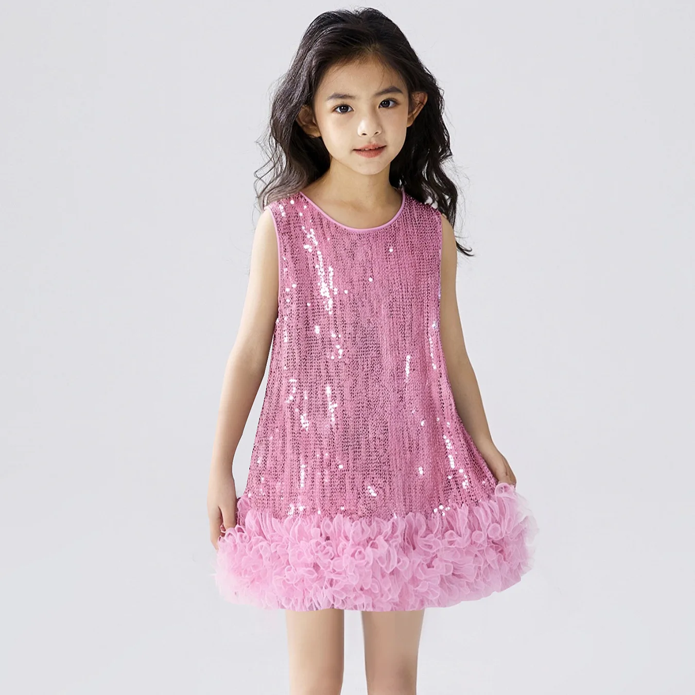Children's sequined dress new girls' foreign style dress mesh skirt children's vest skirt