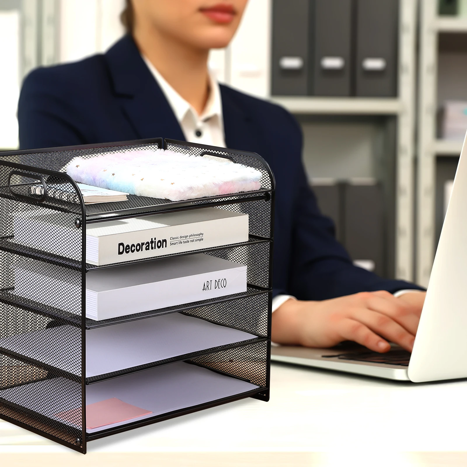 

5 Tier Mesh Desk Paper Organizer Storage Tray for Office Long Lasting Document Sorter Letter Holder File Trays