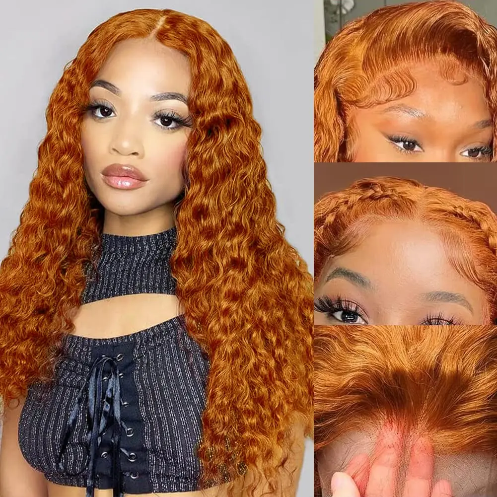 

Ginger Orange Curly 13x6 Lace Front Wig Human Hair 13X4 Ginger HD Lace Front Wig 180% Density Colored Deep Wave Glueless Wig