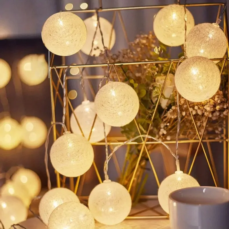 Wedding Garland Festoon Fairy Light LED Cotton Ball Light String Valentine's Day Room Decor Outdoor Party Ramadan Decoration