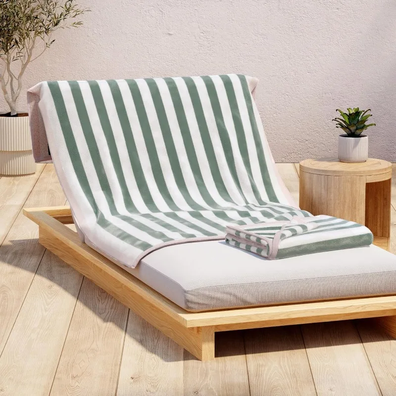 

Пляжные полотенца Bay Home из 100% хлопка и велюра — 2 упаковки большого размера (35 x 70 дюймов), полосатое каймовое полотенце — быстросохнущее, впитывающее, U
